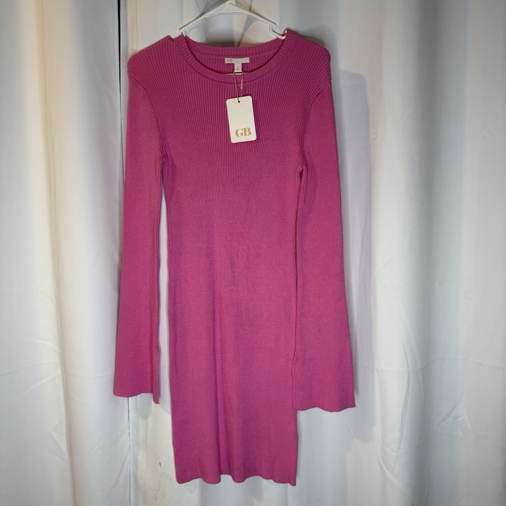 Gianni Bini Rubbed Long Sleeved Pink Sweater Dress Flare Sleeves M Medium